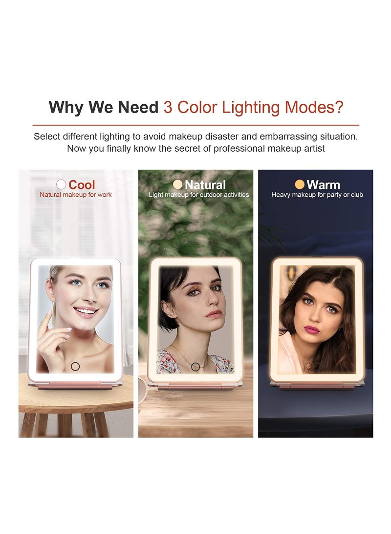 ORiTi Rechargeable Travel Makeup Vanity Mirror with 72 Led Lights, Portable Lighted Makeup Beauty Mirror, 3 Color Lighting, Dimmable Touch Screen, Tabletop LED Folding Cosmetic Mirror with Lights - Image 3