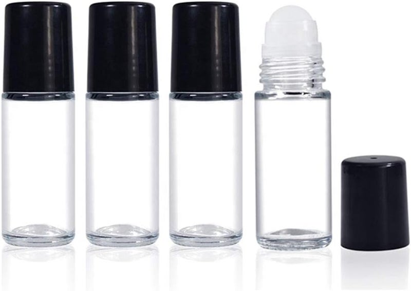 glasstore 4PCS 30ml Essential Oil Roller Bottles,Empty Refillable Clear Glass Roll-on Bottles Perfume Roller Bottles with plastic Roller Balls and Black Lids