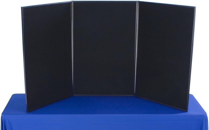 Displays2go 3Panel Tabletop Exhibition Board 72 x 36  Black and Gray Hook  LoopReceptive Fabric for Trade Shows and Presentations - Image 1