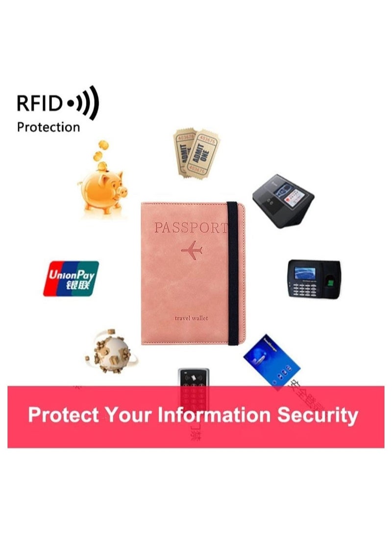 في كي إل حامل جواز السفر واقي غطاء مع حزام مرن، جلد صناعي مانع RFID منظم واقي للمستندات، لبطاقات الائتمان والهوية، بطاقات الصعود (وردي) - Image 3