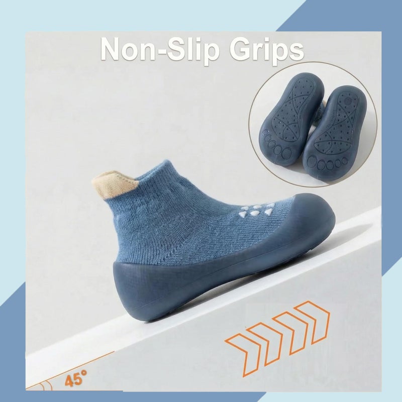Hstyle Baby Sock Shoes Toddler Walking Shoes Infant Non-Slip Slippers Soft Rubber Sole Sneakers for Baby Boys Girls 18-24 Months Blue - Image 4