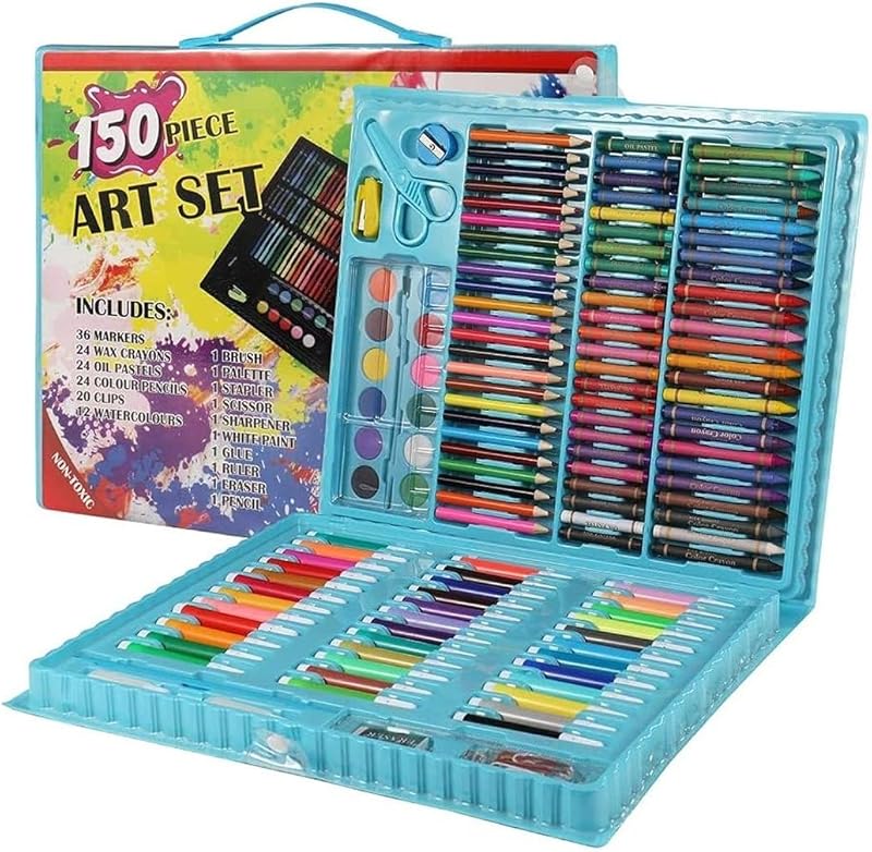 Shuban Kids Art Set for Drawing, Painting & More - Portable Art Box with 150 Pcs - Blue