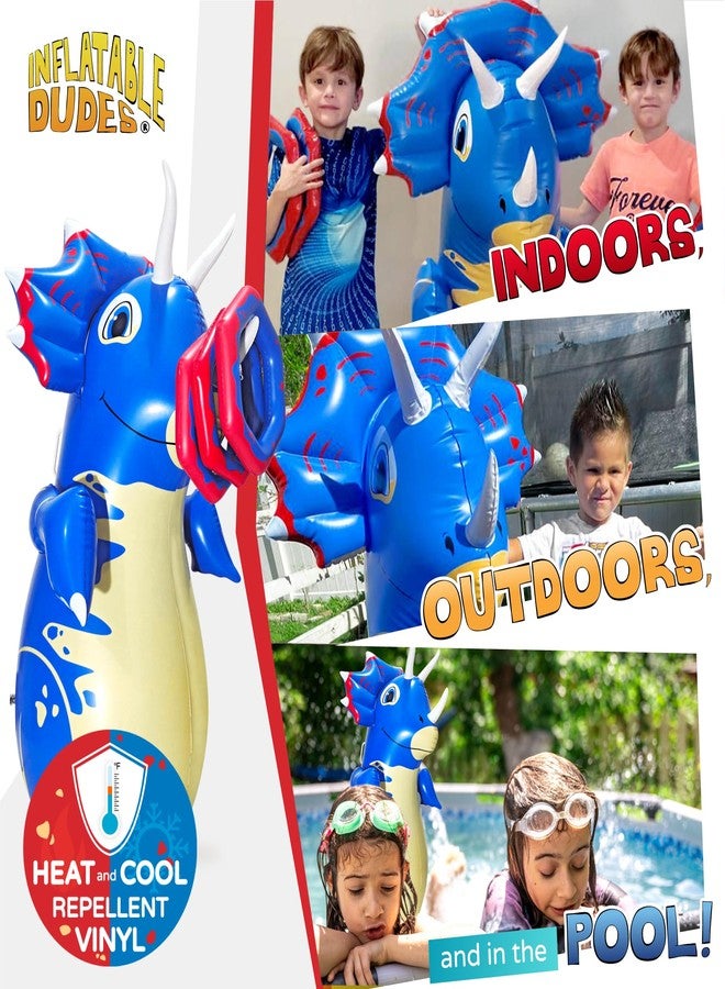 INFLATABLE DUDES Dinosaur 47 Inches- Kids Punching Bag| Already Filled with Sand |Triceratops Bop Bag |Ring Toss with 3 Inflatable Rings| | Ride-on Toy + Handles| Punching Bag for Kids -(Tops) - Image 2