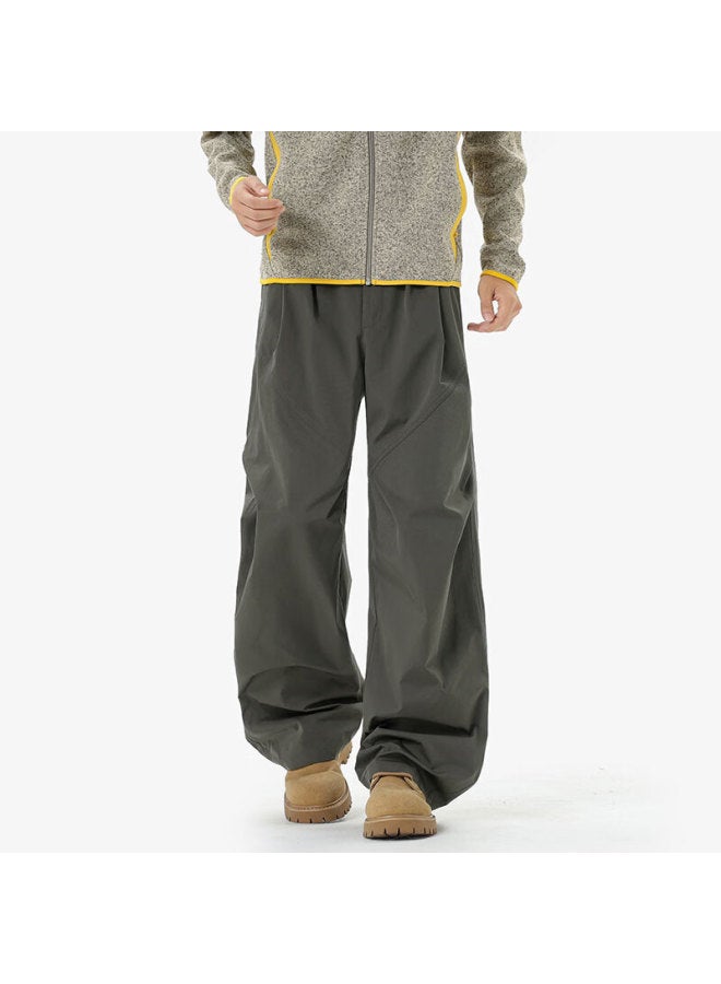 Dingfengbaoluo Men's Outdoor Work Pants Winter Loose Casual Straight-leg Mountaineering Windproof Water-repellent Softshell Pants Cn25 Gray-green 3XL - Image 2