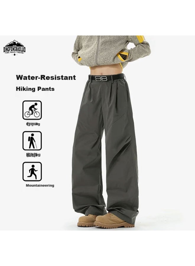 Dingfengbaoluo Men's Outdoor Work Pants Winter Loose Casual Straight-leg Mountaineering Windproof Water-repellent Softshell Pants Cn25 Gray-green 3XL - Image 1