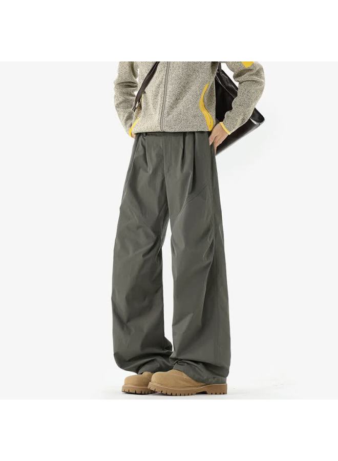 Dingfengbaoluo Men's Outdoor Work Pants Winter Loose Casual Straight-leg Mountaineering Windproof Water-repellent Softshell Pants Cn25 Gray-green 3XL - Image 4