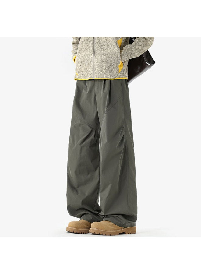 Dingfengbaoluo Men's Outdoor Work Pants Winter Loose Casual Straight-leg Mountaineering Windproof Water-repellent Softshell Pants Cn25 Gray-green 3XL - Image 5