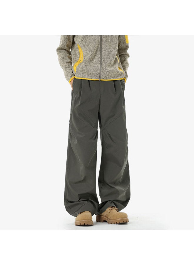 Dingfengbaoluo Men's Outdoor Work Pants Winter Loose Casual Straight-leg Mountaineering Windproof Water-repellent Softshell Pants Cn25 Gray-green 3XL - Image 3