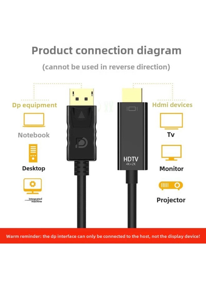 كابل محول من DP إلى HDMI بدقة 4K60Hz كابل عالي الدقة لتوصيل الكمبيوتر المكتبي والكمبيوتر المحمول والشاشة - اللون: كابل محول من DP إلى HDMI (إصدار 4K 60Hz) أسود 3 متر - Image 3