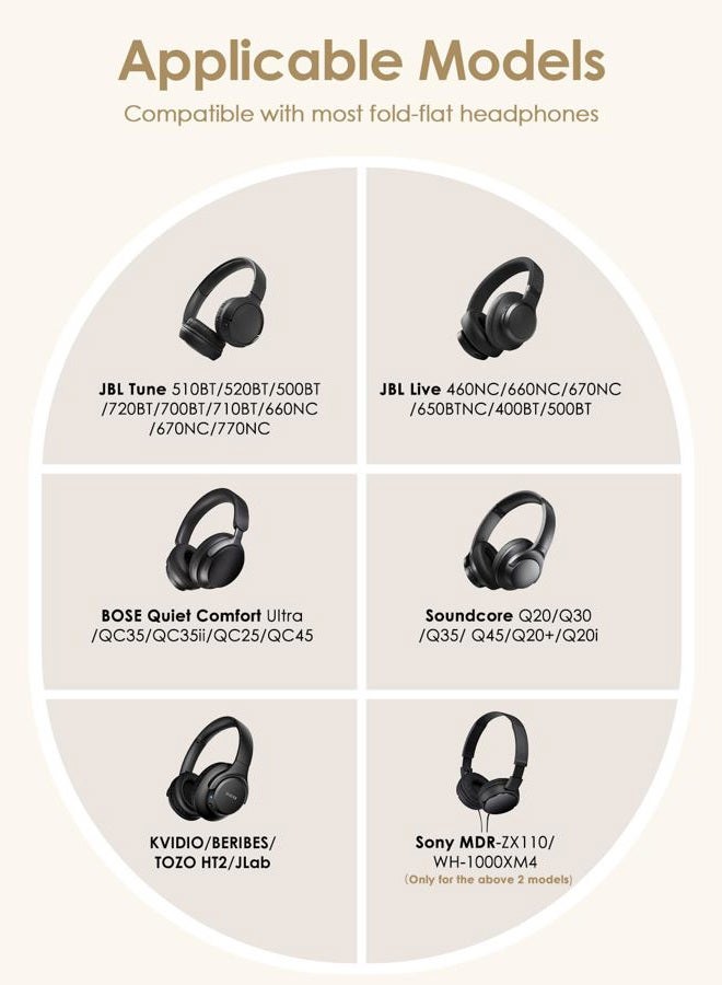 SQERO حافظة سماعات صلبة لجهاز JBL Tune 720BT/520BT/510BT/Live 770NC/460NC، حقيبة سفر محمولة عالمية بتصميم فائق النحافة من جلد PU، منظم حقيبة سماعات فوق الأذن - Image 2