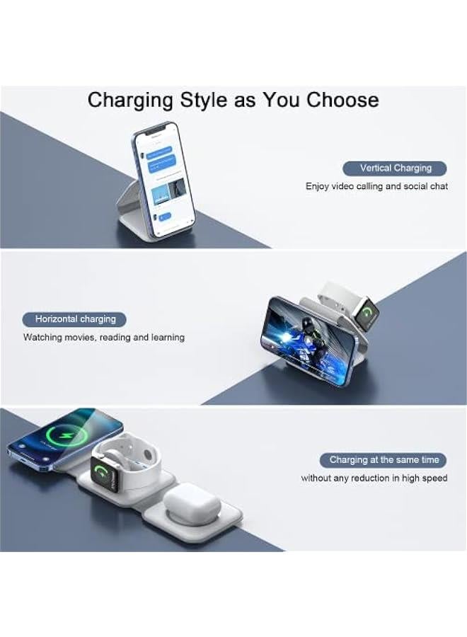 general Wireless Charger 3 in 1, Magnetic Travel Wireless Charging Station Multiple Devices,GaN 3 in 1 Charging Station,Compatible for iPhone16/15/14/13/Pro/Max,iWatch,AirPods4/3/2/Pro(Adapter Includes) - Image 2