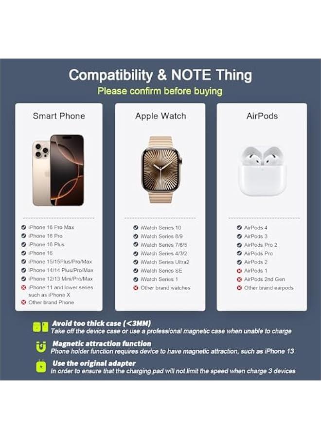 general Wireless Charger 3 in 1, Magnetic Travel Wireless Charging Station Multiple Devices,GaN 3 in 1 Charging Station,Compatible for iPhone16/15/14/13/Pro/Max,iWatch,AirPods4/3/2/Pro(Adapter Includes) - Image 3