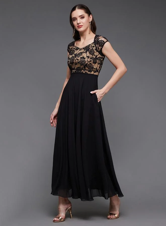 Miss Chase Miss Chase Black Maxi Dress with Lace Detail