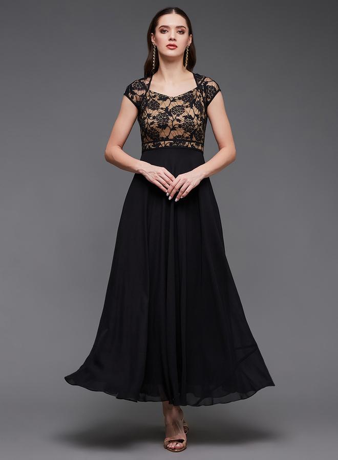 Miss Chase Black Maxi Dress with Lace Detail - Image 1