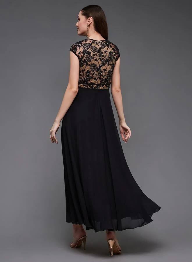 Miss Chase Miss Chase Black Maxi Dress with Lace Detail