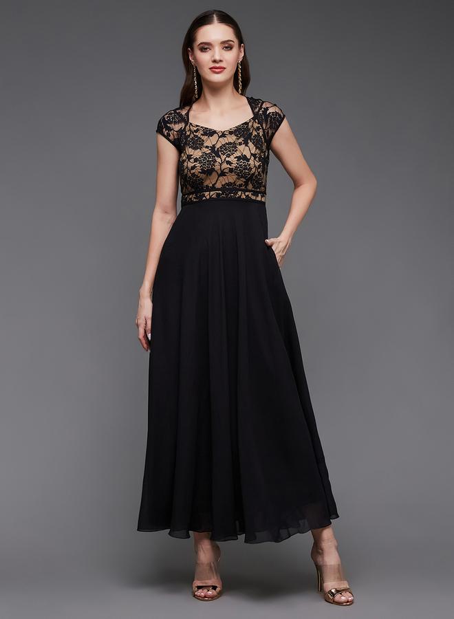 Miss Chase Black Maxi Dress with Lace Detail - Image 2