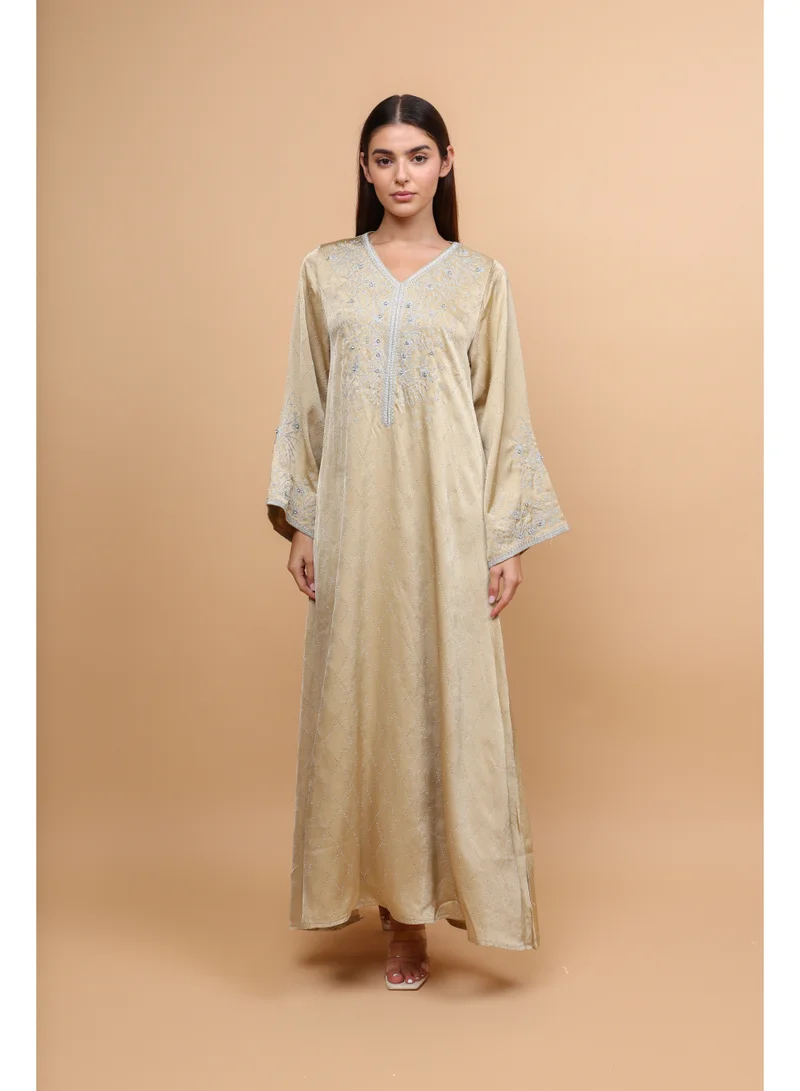 IKKXA  Elegant Embroidery Crystals Beaded Jalabiya  | Best Price UAE