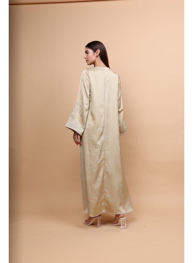 IKKXA Elegant Embroidery Crystals Beaded Jalabiya - Image 4