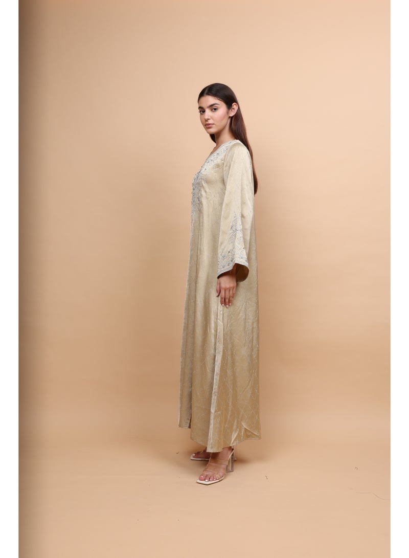 IKKXA Elegant Embroidery Crystals Beaded Jalabiya - Image 3