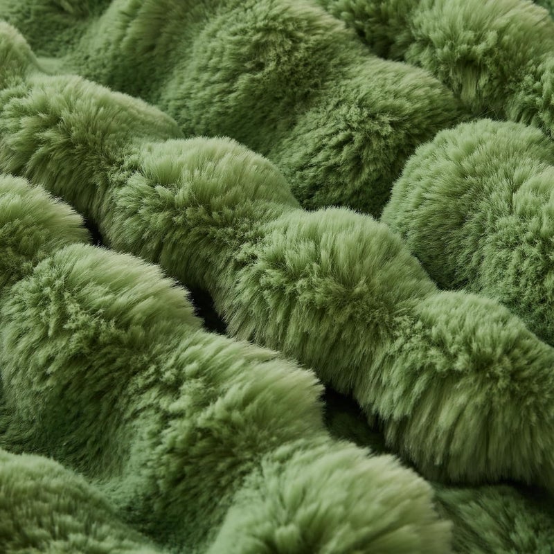 COOVA Faux Fur Throw Blanket for Couch, Cozy Soft and Fuzzy Plush Rabbit Fur Bubble Blanket for Sofa Bedroom Living Room, 60x80 Inches Light Green - Image 4