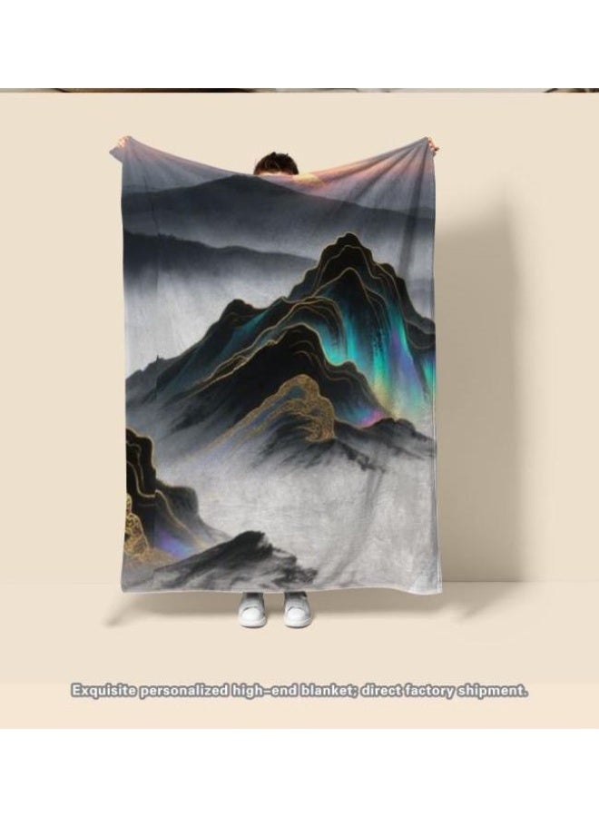 general Chinese painting style flannel thin blanket (warm and comfortable, suitable for sleep, gaming, dust removal and sandproof) 150cm*200cm - 5 - Image 1