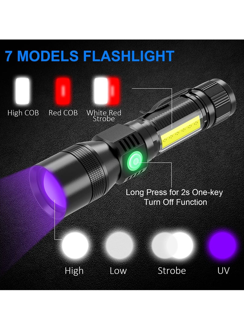 SYOSI - Scorpion Flashlight with Magnet, 3-in-1 Tactical UV 395nm Blacklight, Redlight, and Side Work Light, 1200 Lumen, Zoomable, 7 Modes, IPX6 Waterproof LED Torch, Ideal for Camping - Image 1