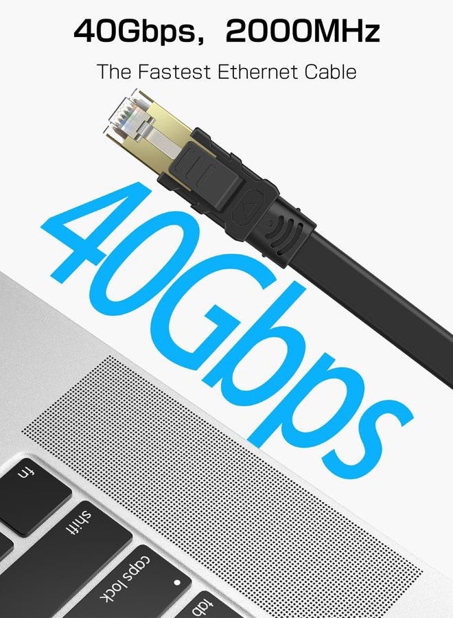 Senetem Cat 8 Ethernet Cable 100FT, High Speed 40Gbps 2000Mhz Flat Internet Network Patch Cord, RJ45 Shielded Outdoor&Indoor LAN Cable, Compatible for Gaming, PC, PS5/4/3, Xbox, Modem, Router - Image 2
