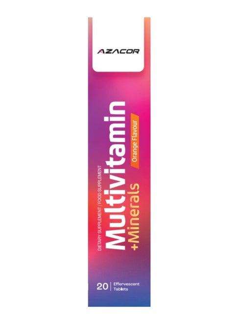 Azacor Multivitamin + Minerals Effervescent Tablets, 1000Mg Orange Flavour 20'S