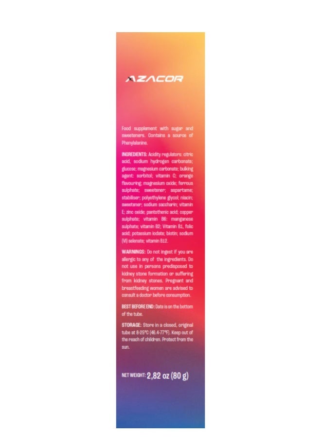 AZACOR أقراص أزاكور متعددة الفيتامينات + المعادن الفوارة، 1000 ملغ بنكهة البرتقال 20 حبة - Image 2