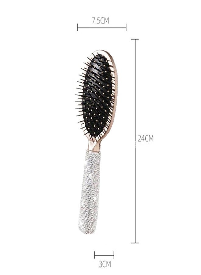 Frinnovan 1 Pack Rhinestone Hair Brush Detangling Bling Detangle Massage Sparkle Compact Comb Crystal Air Cushion for Women Wet Dry (Silver-Round) - Image 3