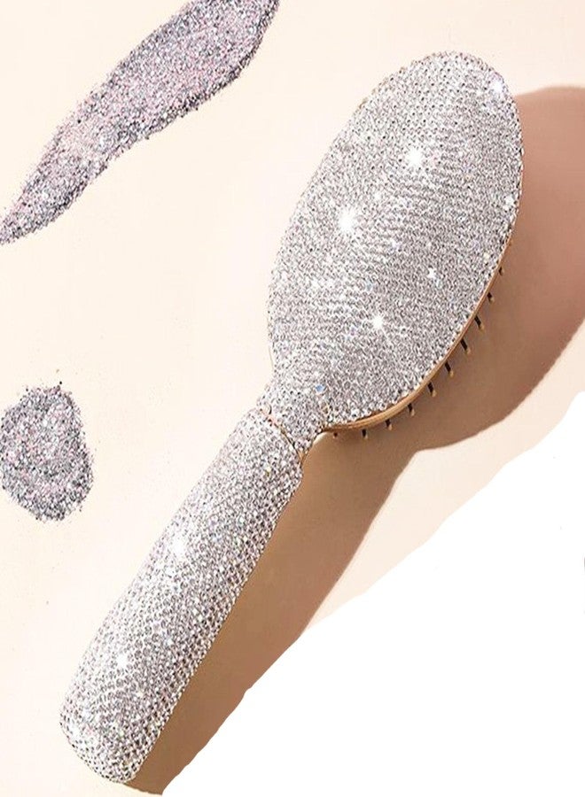 Frinnovan 1 Pack Rhinestone Hair Brush Detangling Bling Detangle Massage Sparkle Compact Comb Crystal Air Cushion for Women Wet Dry (Silver-Round) - Image 5