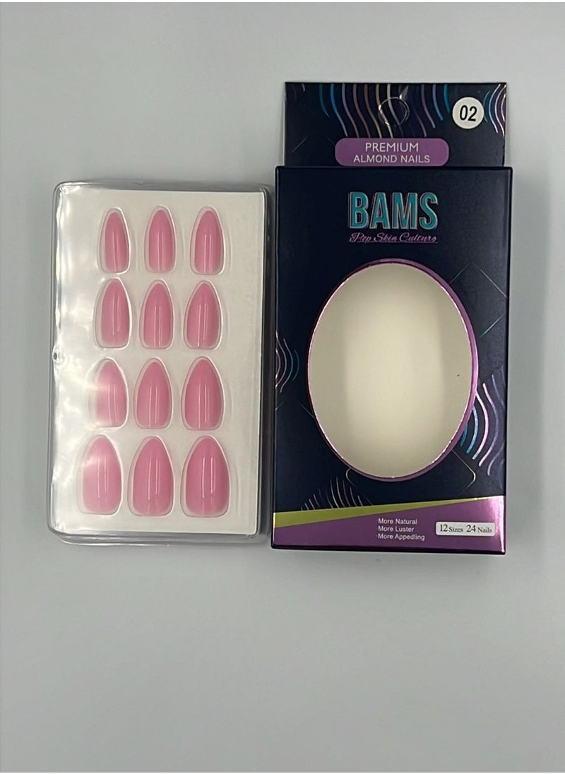 B A M S ثقافة البشرة الشعبية أظافر BAMS الصناعية، ٢٤ قطعة، على شكل لوز، مع مجموعة غراء (لون ٠٢)  - Image 3