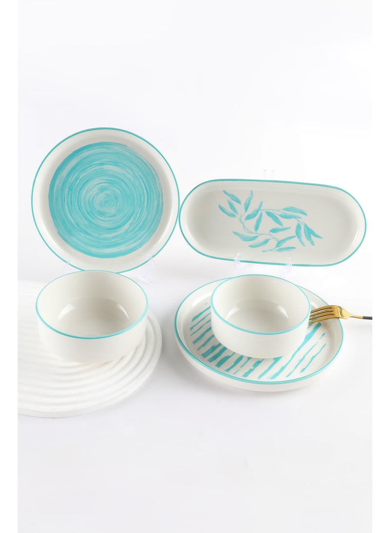 ايست من نون طقم سفرة بورسلين ٢٢ قطعة، أخضر مائي | يكفي ١٢ شخصًا | آمن للاستخدام في غسالة الأطباق والميكروويف - Image 4