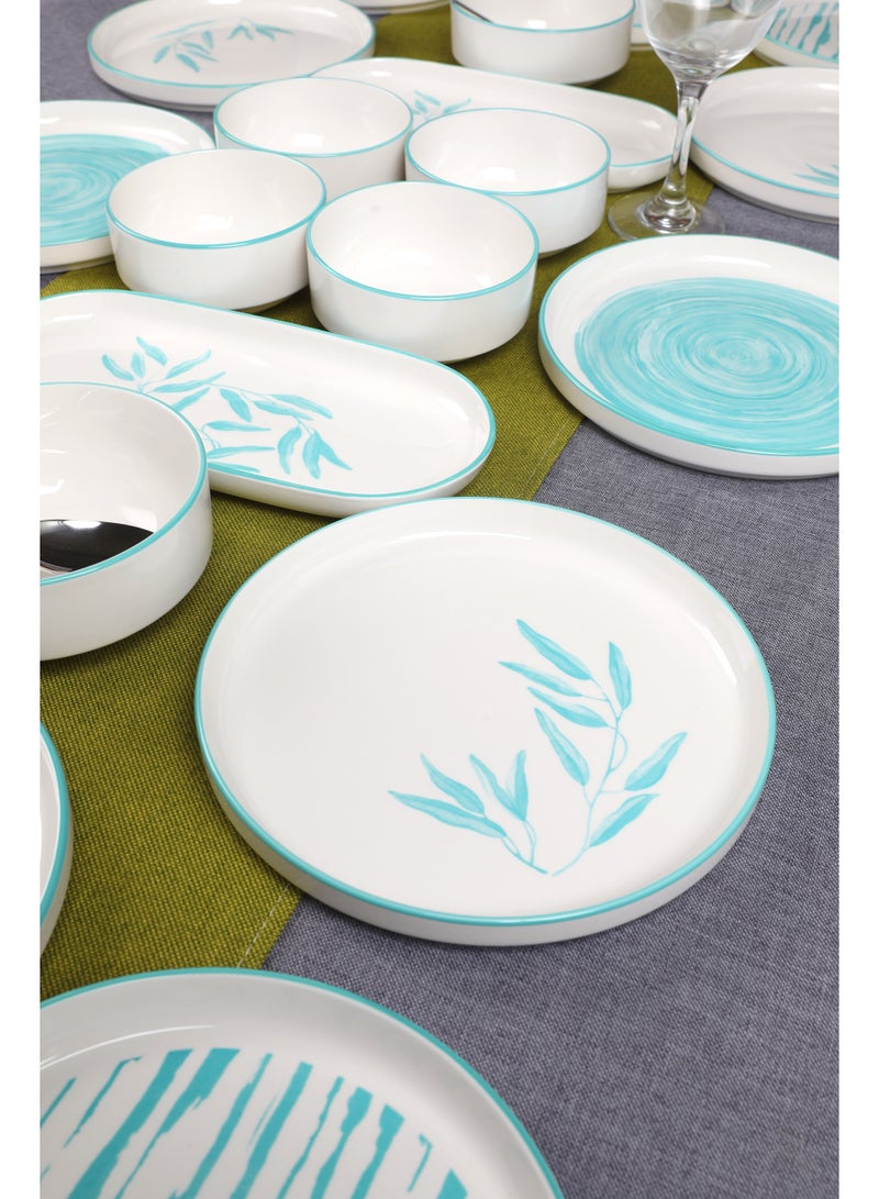 ايست من نون طقم سفرة بورسلين ٢٢ قطعة، أخضر مائي | يكفي ١٢ شخصًا | آمن للاستخدام في غسالة الأطباق والميكروويف - Image 3