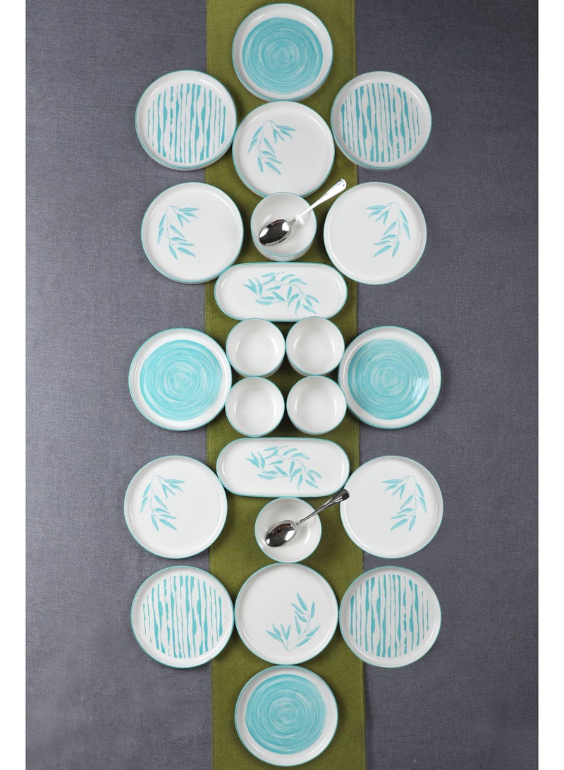 ايست من نون طقم سفرة بورسلين ٢٢ قطعة، أخضر مائي | يكفي ١٢ شخصًا | آمن للاستخدام في غسالة الأطباق والميكروويف - Image 1