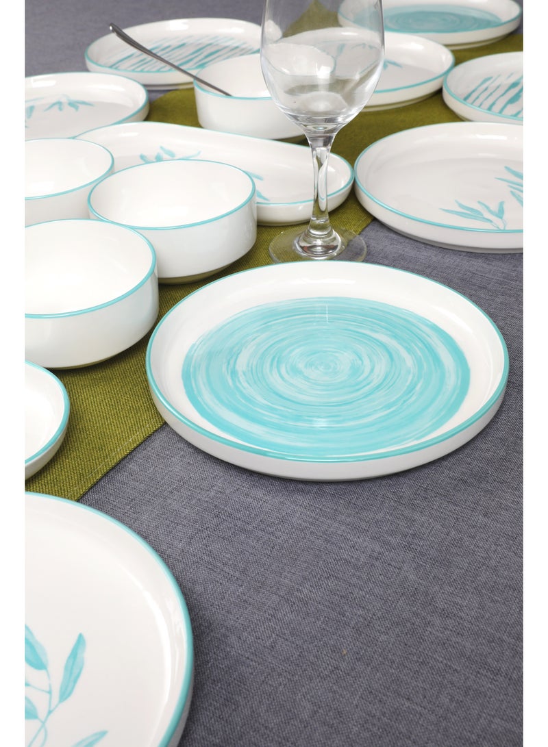 ايست من نون طقم سفرة بورسلين ٢٢ قطعة، أخضر مائي | يكفي ١٢ شخصًا | آمن للاستخدام في غسالة الأطباق والميكروويف - Image 2