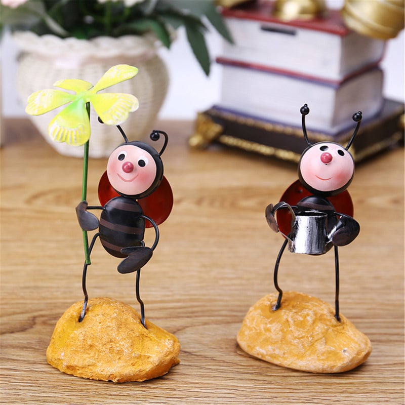 Whimsical Ladybug Metal Sculpture Handcrafted garden and home decor in bright colors and durable iron and resin design Ladybug holding umbrella - Image 3