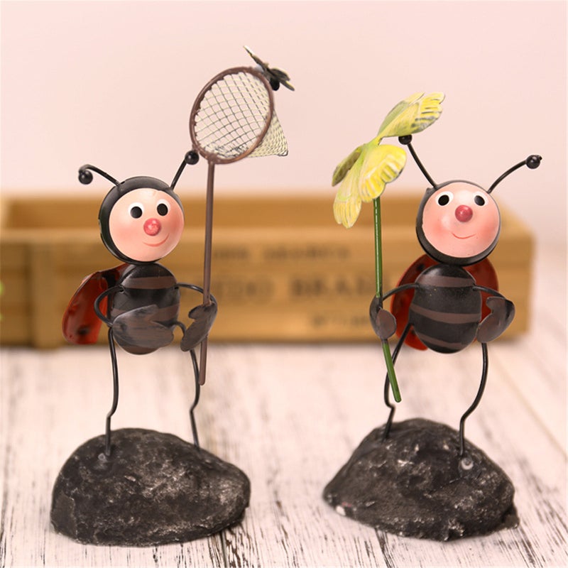 Whimsical Ladybug Metal Sculpture Handcrafted garden and home decor in bright colors and durable iron and resin design Ladybug holding umbrella - Image 2