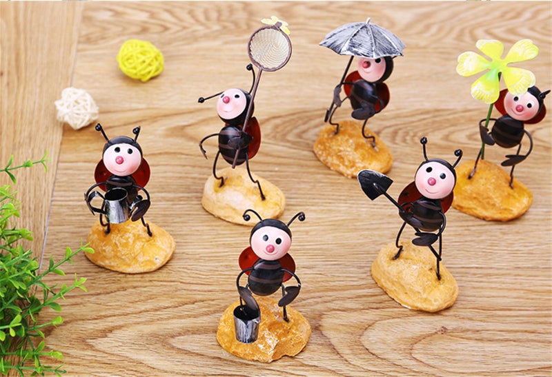 Whimsical Ladybug Metal Sculpture Handcrafted garden and home decor in bright colors and durable iron and resin design Ladybug holding umbrella - Image 5
