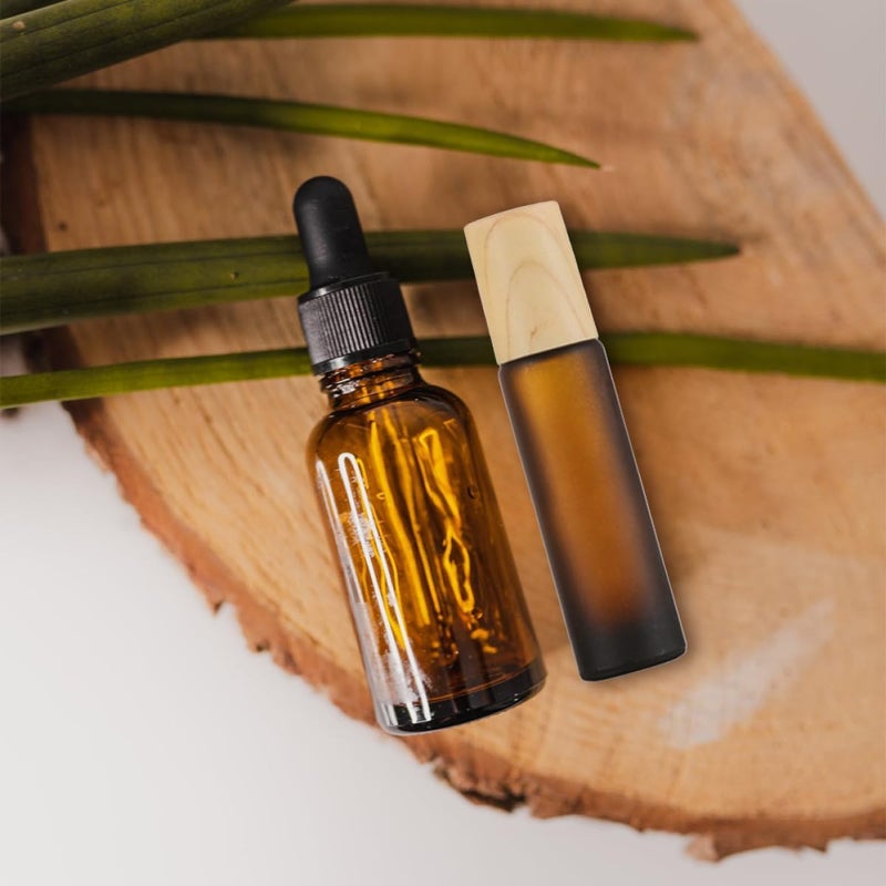 12pcs 10ml Frosted Glass Roller Ball Bottles with Wood-grain Caps, Refillable Essential Oil Roller Bottles for Travel and Perfume Storage - Image 4