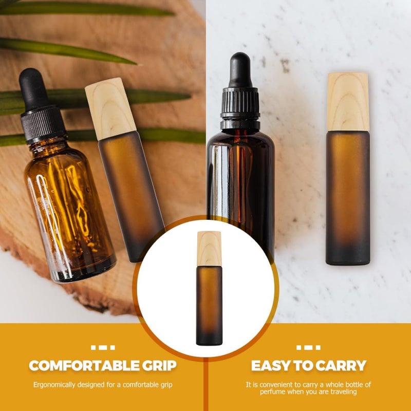 12pcs 10ml Frosted Glass Roller Ball Bottles with Wood-grain Caps, Refillable Essential Oil Roller Bottles for Travel and Perfume Storage - Image 5