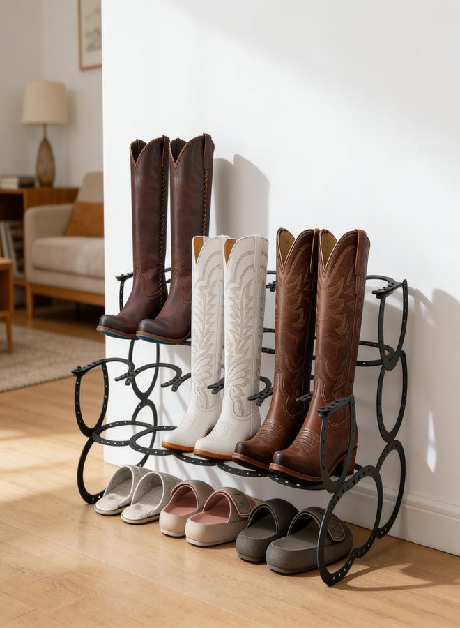 Stuffygreenus Cowboy Boot Rack 6 Pairs Horseshoe Boot Rack Cowboy Boots Storage Organizer Rustic Horseshoe Gifts Farmhouse Decor for Western Style Lovers Entryway Accessories - Image 1