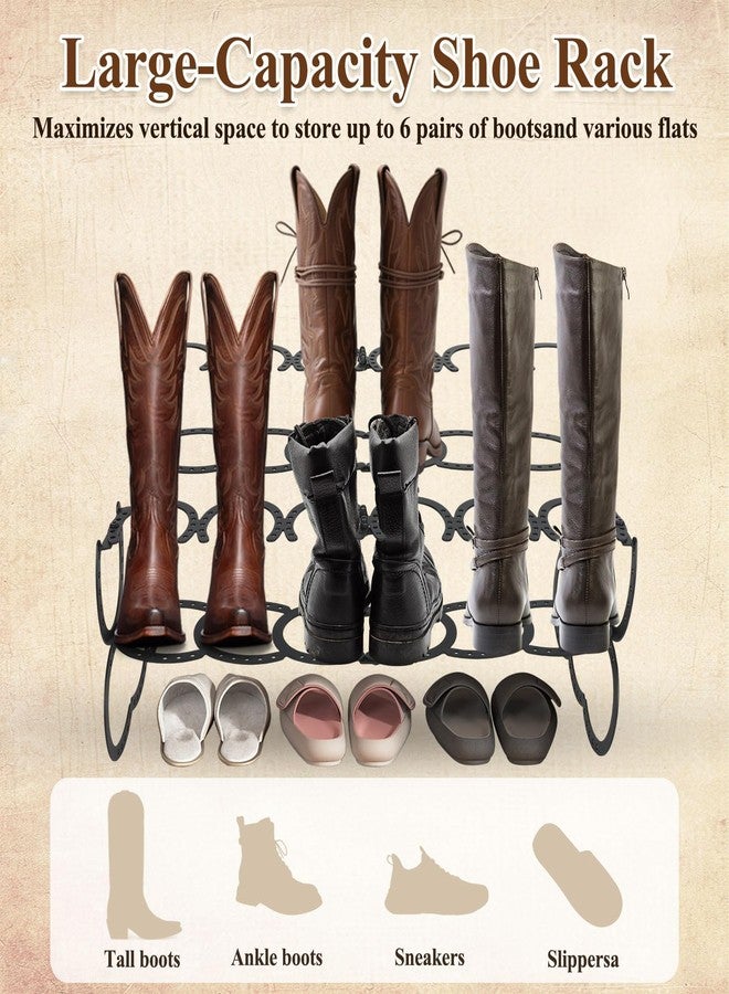 Stuffygreenus Cowboy Boot Rack 6 Pairs Horseshoe Boot Rack Cowboy Boots Storage Organizer Rustic Horseshoe Gifts Farmhouse Decor for Western Style Lovers Entryway Accessories - Image 4