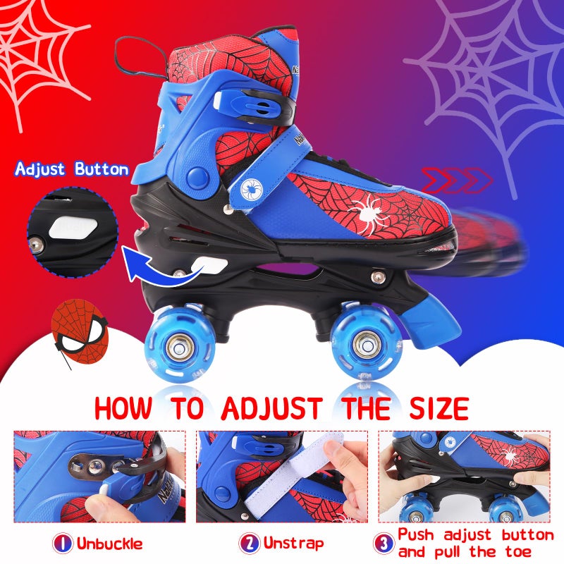 BASYNOL Nattork Kids Roller Skates for Boys Girls, 4 Sizes Adjustable Quad Skates with Light up Wheels,Birthday Gift for Boys Kids Beginners Indoor Outdoor Blue L - Image 4