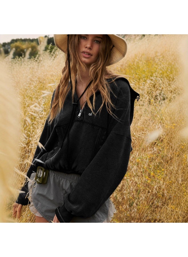 alo American-style yoga wear hooded sweatshirt for outdoor sports with zipper, drawstring long-sleeved top, coat - Image 2