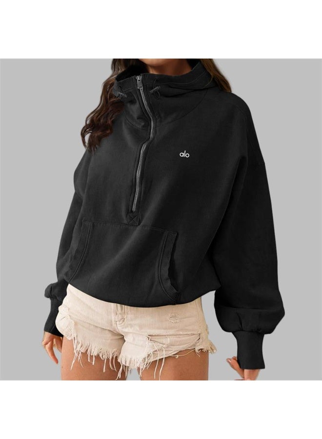 alo American-style yoga wear hooded sweatshirt for outdoor sports with zipper, drawstring long-sleeved top, coat - Image 1