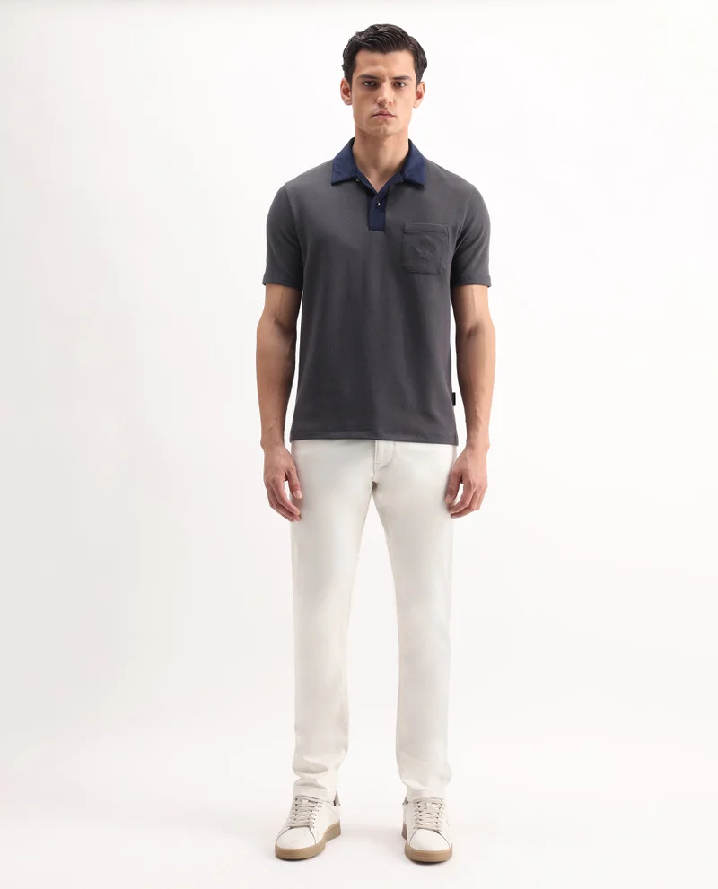 Rare Rabbit Men's Premium Velvet Collar Patch Pocket Polo