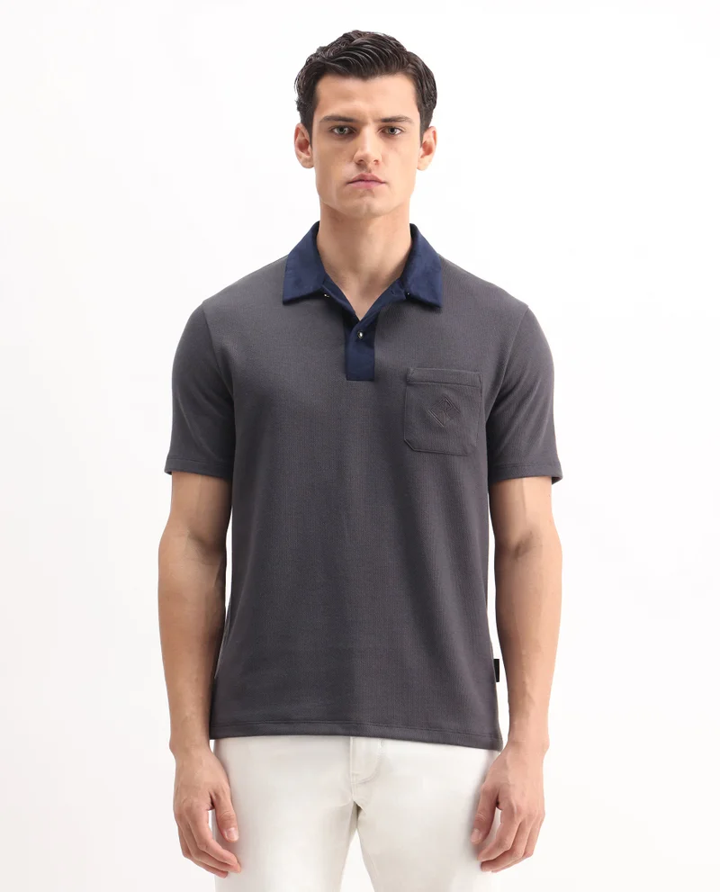 Rare Rabbit Men's Premium Velvet Collar Patch Pocket Polo