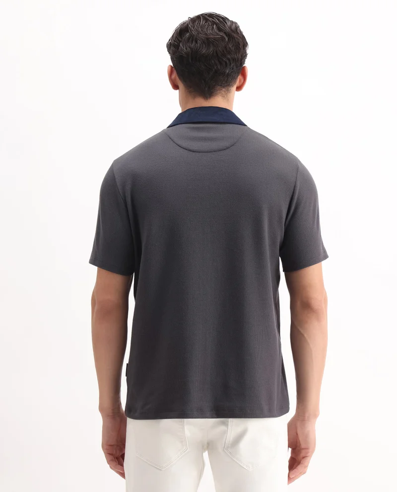 Rare Rabbit Men's Premium Velvet Collar Patch Pocket Polo