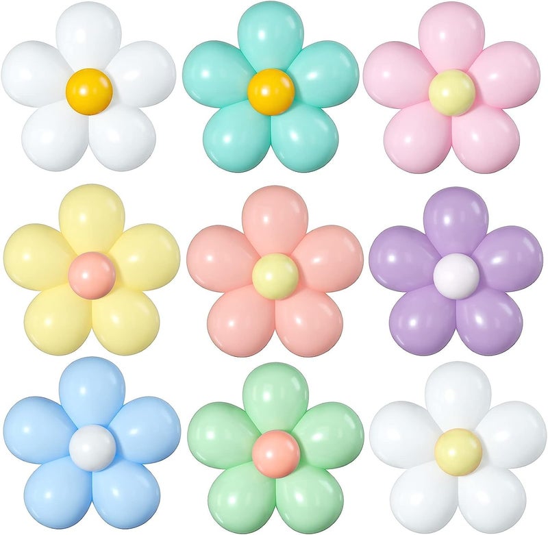 TOYXE Rubber Daisy Flower Balloons Diy Kit Party Decorations For Birthday Baby Shower Wedding Anniversary Groovy Fairy Retro Hippie Theme Decor Set Of 104 Pcs,Multicolor - Image 1